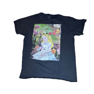 Disney Alice in Wonderland Shirt Sz Med Black Casual Top Graphic Adult